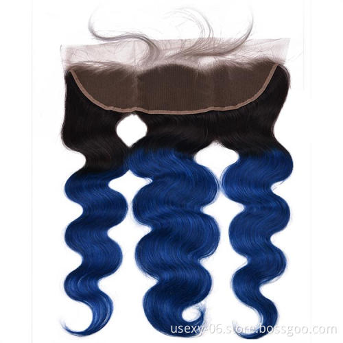 Hot Selling Unprocessed Indian Virgin Hair Body Wave Ombre 1B/blue Hair Weave Raw Human Hair Extensions